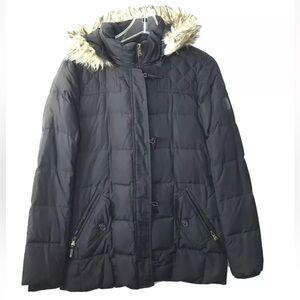 Lauren Ralph Lauren black down puffer coat fur hood womens small